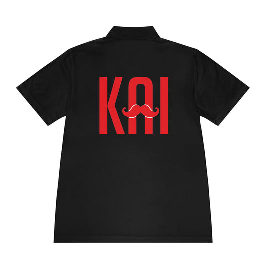 Sport Polo — Red 'KAI' Back Logo Polo with Mustache Accent