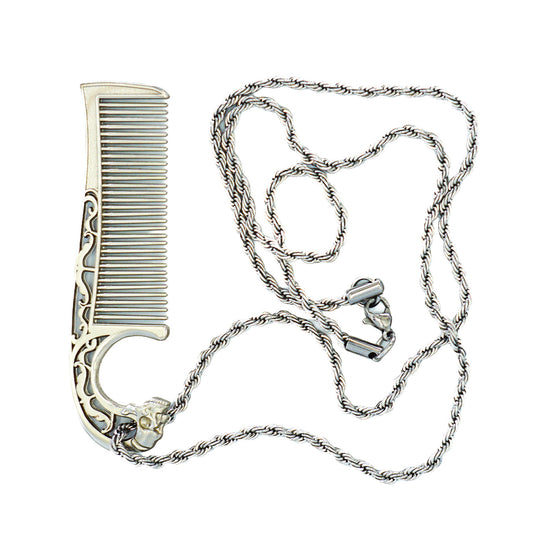 Metal Mustache Comb Necklace – Dual-Sided Comb for Men, Fine & Wide Teeth for Precise Styling – Durable, Compact, Travel-Friendly Grooming Tool for Facial Hair Care